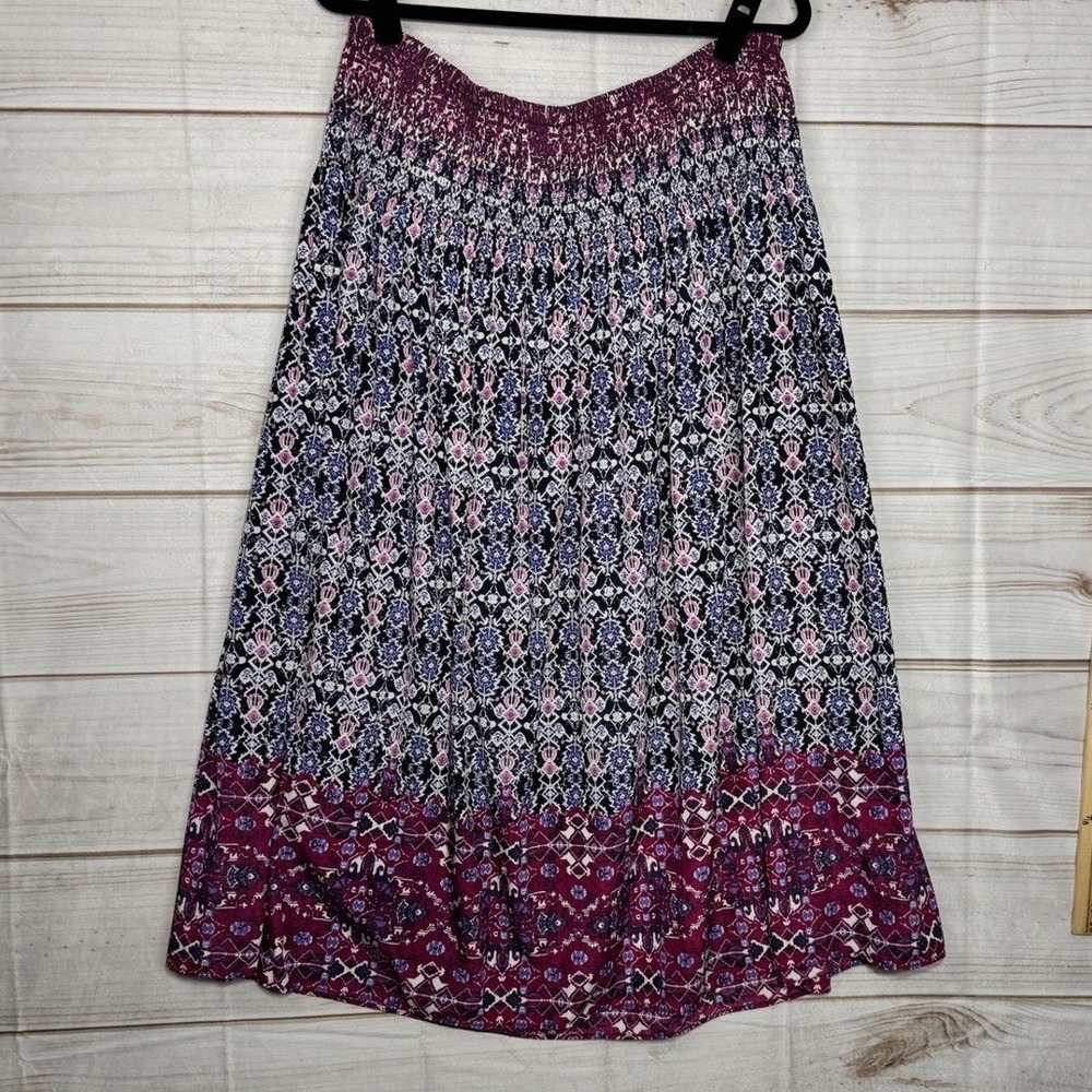 J. Jill Womens Purple Geometric Mosaic Print Smocked Waist Comfy Flowy Skirt L
